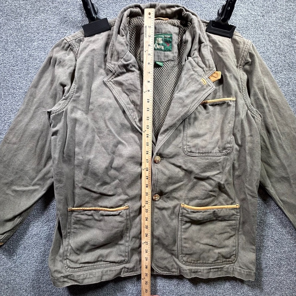 Orvis Field Jacket Men's Large Olive Green Leather Trim Elbow Patch Multi-Pocket - Picture 4 of 16